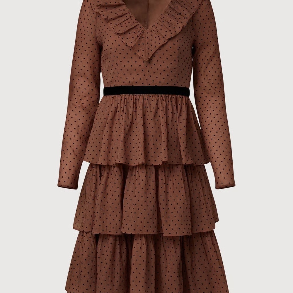 Rachel Parcell Brown Polka Dot Tiered Dress